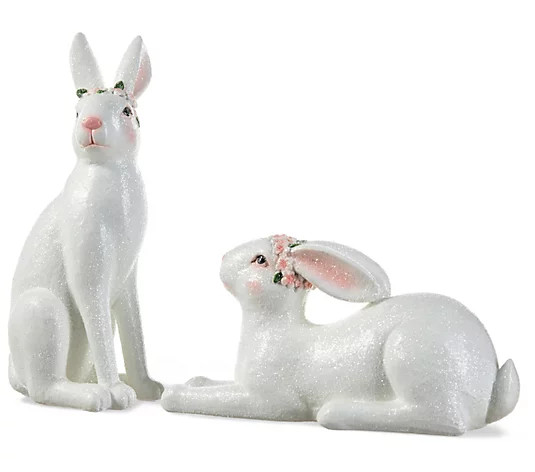Glitzhome S/(2) 10" Resin Easter Bunny Shelf orTable Toppers | QVC