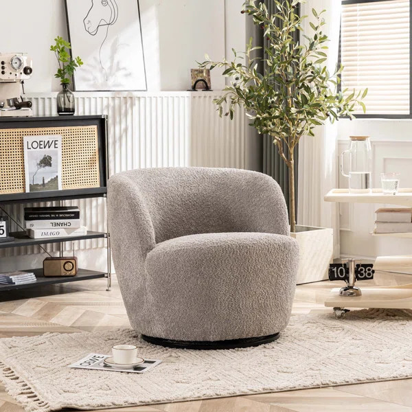Hadriel Small Swivel Chair,Full Assembled Boucle Upholstered Fabric Barrel Chair,Small Space Armchair | Wayfair North America