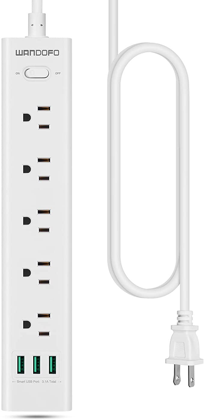 WANDOFO 2 Prong Power Strip, 5 FT Extension Cord Surge Protector, 5 Outlets and 3 USB, 13A/1625W,... | Amazon (US)