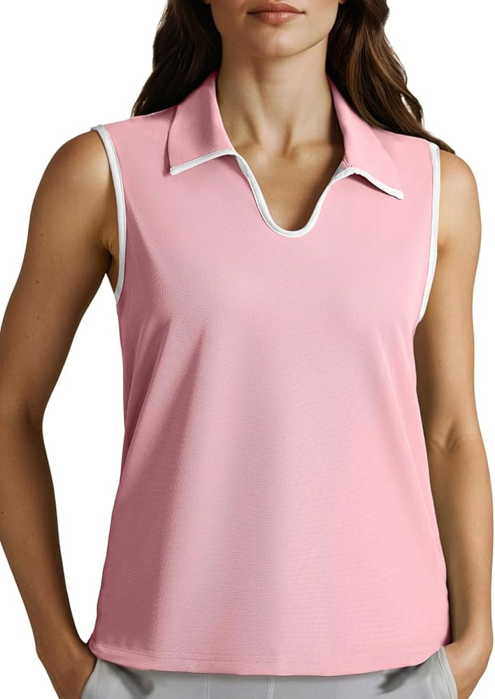 Dokotoo Women's Quick Dry Golf Polo Shirts Collared V Neck Sleeveless Tennis Shirt Stripe Workout... | Amazon (US)