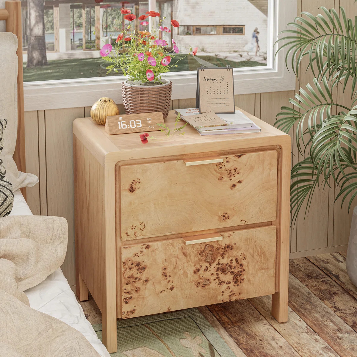 Manish Rustic Farmhouse 2 - Drawer Nightstand with Burl Finish | Wayfair North America