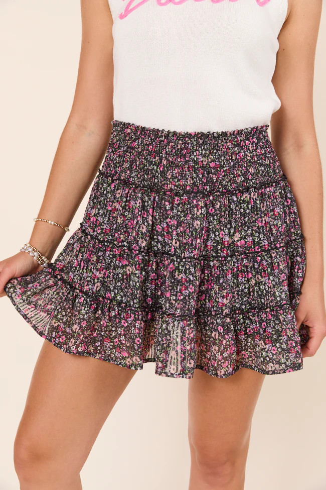 Through the Garden Black Pink Floral Skort | Pink Lily