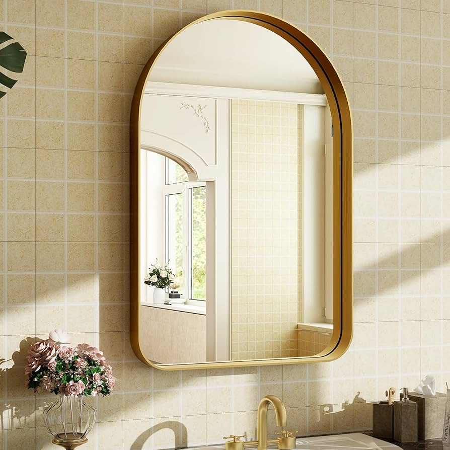 Arched Bathroom Mirror - 30x20 Inch Gold Bathroom Mirror for Wall - Aluminum Alloy Framed Mirror ... | Amazon (US)