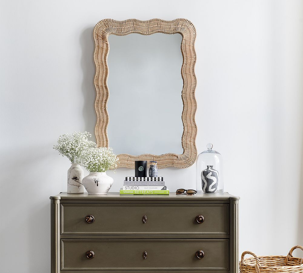 Scalloped Rattan Rectangle Wall Mirror | Pottery Barn (US)