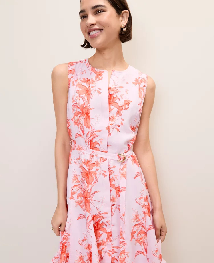 Floral Belted Flare Dress | Ann Taylor