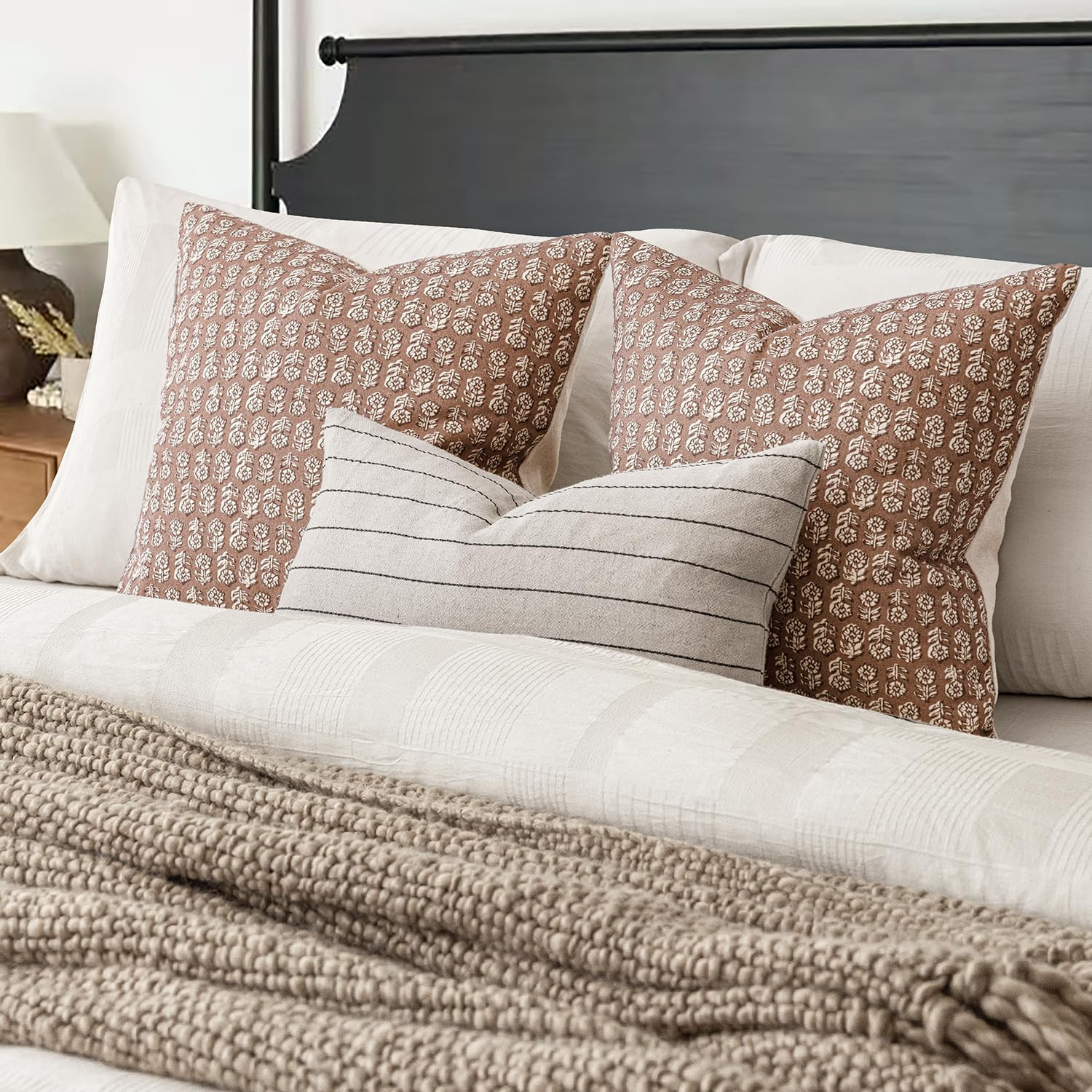 Foindtower Set of 2 Decorative Vintage Floral Print Throw Pillow Covers Neutral Farmhouse Cushion... | Amazon (US)