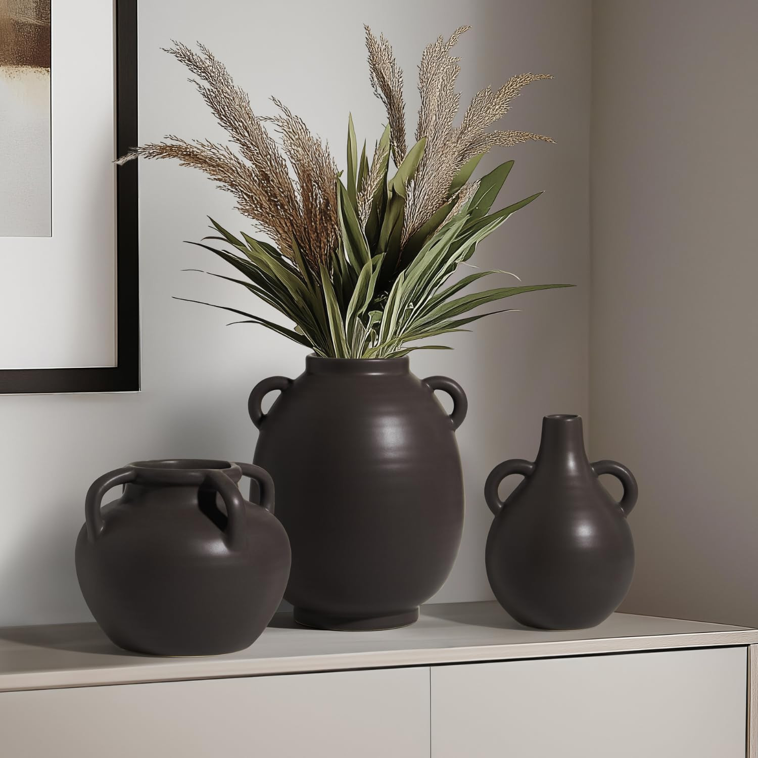 Torre & Tagus Brown Ceramic Vase with Handles - 6 Inch Decorative Vase for Home Decor, Decorative... | Amazon (CA)