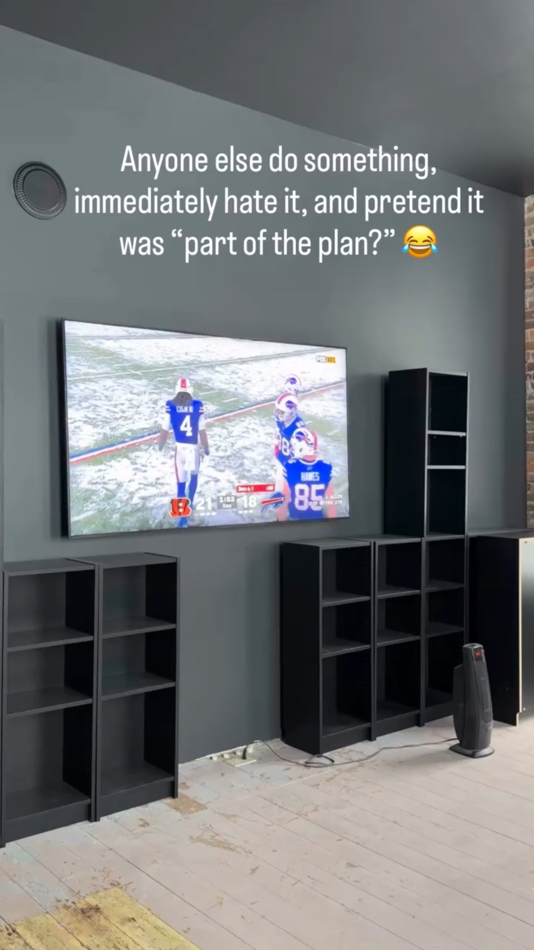 When the 75” TV technically fits… but spiritually does not. 😅

Mounted it. Stared at it. Realized it was WAY too low and made our historic parlor look… confused.
Old house restoration is truly just ✨trial and error✨ in real time.

BUT… today’s win? The 12-foot built-in looking cabinets are going in, and that glow-up is about to redeem us.

Anyone else mount something, immediately hate it, and pretend it was “part of the plan”?

#oldhouserenovation #historicrestoration #parlorprogress #homerenovationrealities #builtincabinets tvtoosmall tvtoolow restoringanoldhouse homeprojectfail renovationhumor historicinteriors midliferemodel makingitwork hotmesshome progressnotperfection