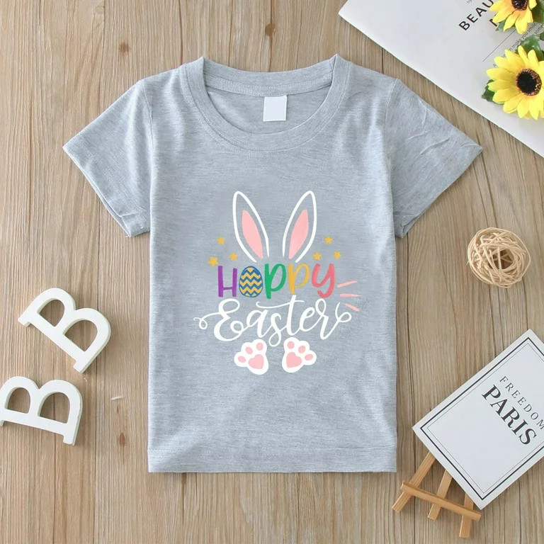 BJUTIR Easter Tops For Boys Tee Letter Bunny Print T Shirts Short Sleeve Tops Girls Baby Kids Shi... | Walmart (US)