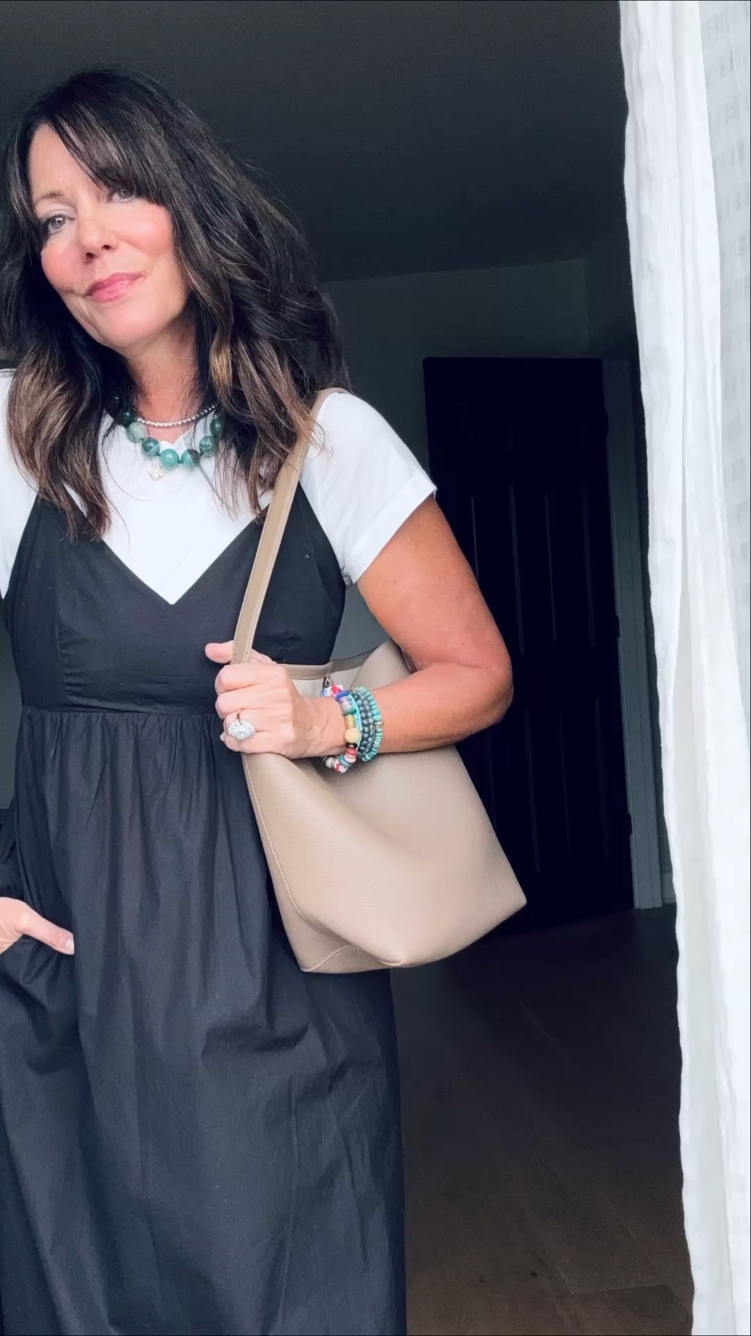 @quince dress, tee and tote 
Great quality pieces for so much less - they’re actually reasonable and incredible quality - I promise!! 
Tote is small size color. Allows warm tote - both the large and small have been restocked but hurry 
$144

#LTKOver40 #LTKTravel #LTKWorkwear
