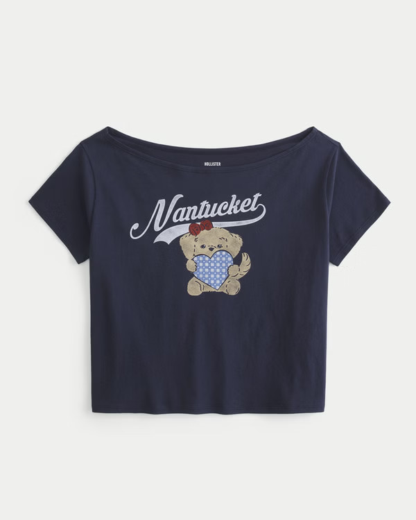 Women's Easy Off-the-Shoulder Nantucket Graphic Tee | Women's Clearance | HollisterCo.com | Hollister (US)