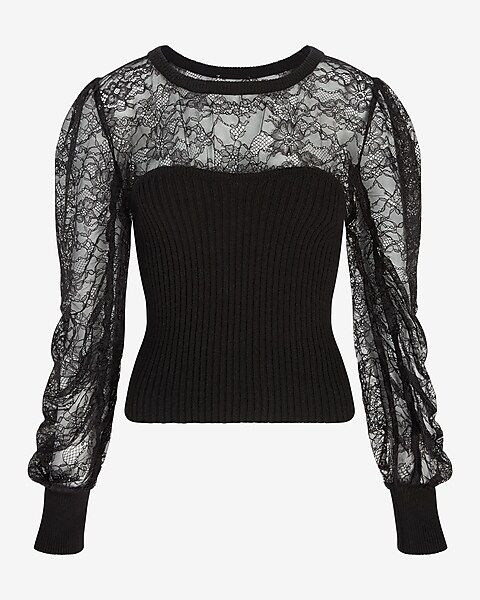 Lace Balloon Sleeve Sweater | Express