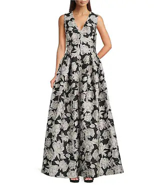 Alex Marie Christine Floral Print Textured Jacquard Sleeveless Gown | Dillard's | Dillard's