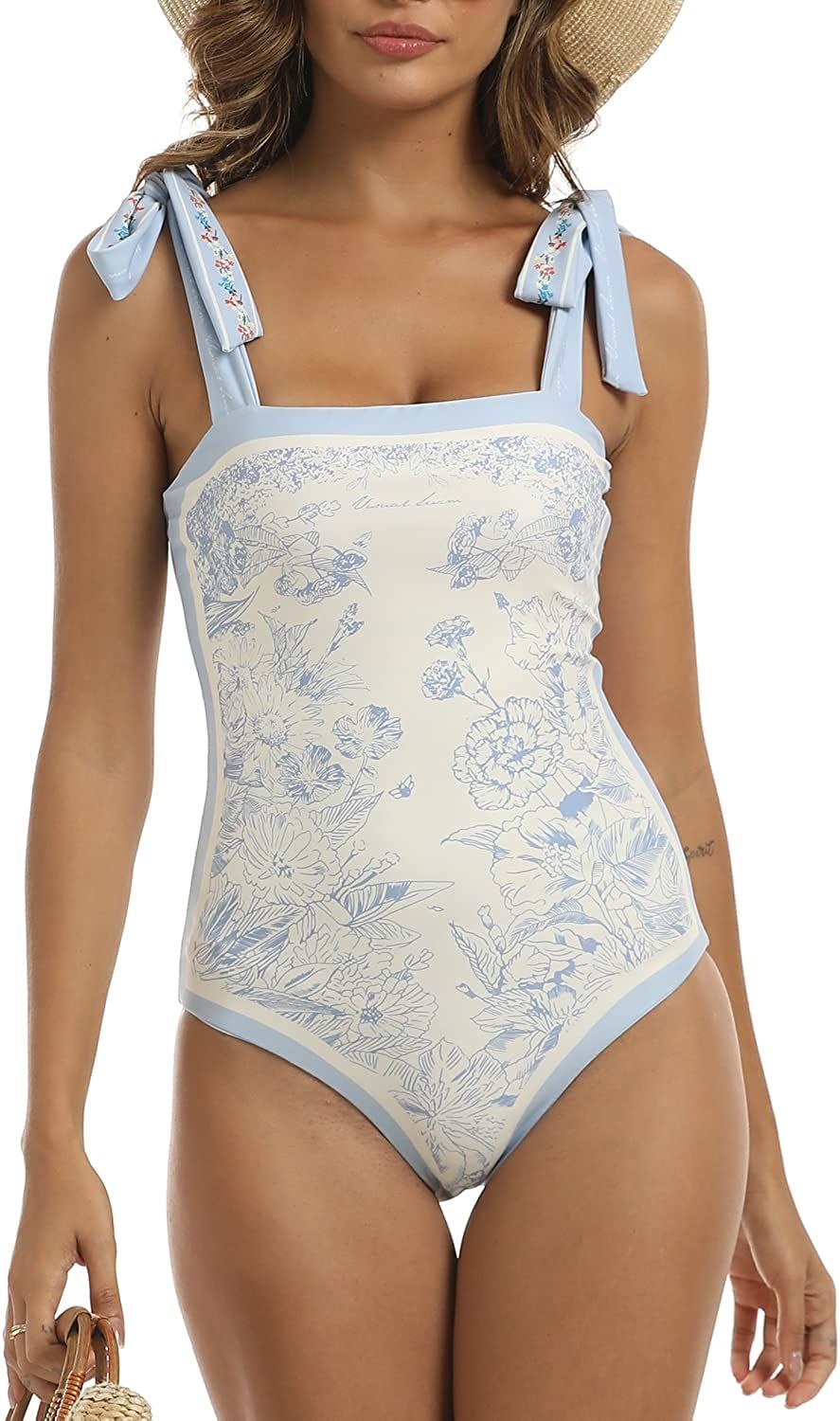 Aidonger Women's Reversible One Piece Swimsuits Floral Tie Shoulder Tummy Control Slimming Bathin... | Amazon (US)