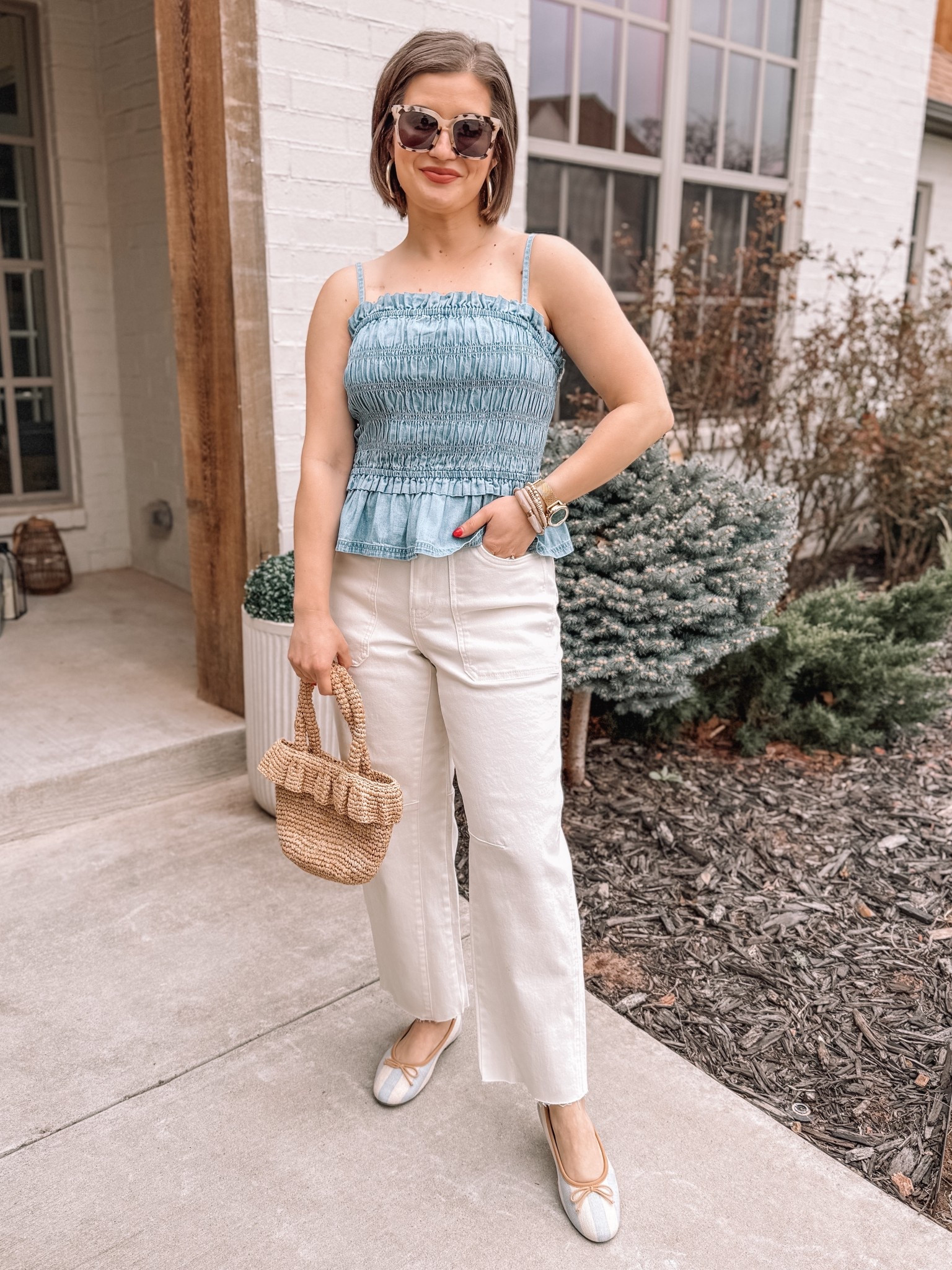 Cutest smocked top and white jeans from Walmart! 

#LTKSeasonal #LTKSaleAlert