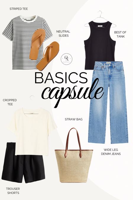 Basics capsule for late spring! 7 items with so many ways to wear. Many items are from madewell and are on sale during their spring sale! 

Striped tshirt
Neutral slides
Ribbed tank
Wide leg denim (white or blue)
Cropped white tee
Black trouser shorts
Straw bag

Summer outfits women, summer outfits casual, summer outfits cute, summer outfits classy, resort outfits, summer outfits for mom, summer capsule wardrobe, summer capsule women, summer outfits for work, summer outfits trendy, beach summer outfits, summer outfits jeans, white jeans summery, outfits with trouser shorts, summer outfits for vacation, vacation outfits, summer shorts, what to wear this summer, key staples to wear this summer, summer tops, summer shorts, summer looks 


#LTKSeasonal #LTKxMadewell