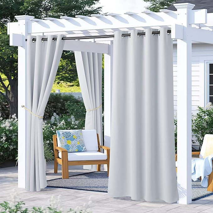 NICETOWN 2 Panels Greyish White Outdoor Curtains for Patio Waterproof, Rustproof Stainless Steel ... | Amazon (US)