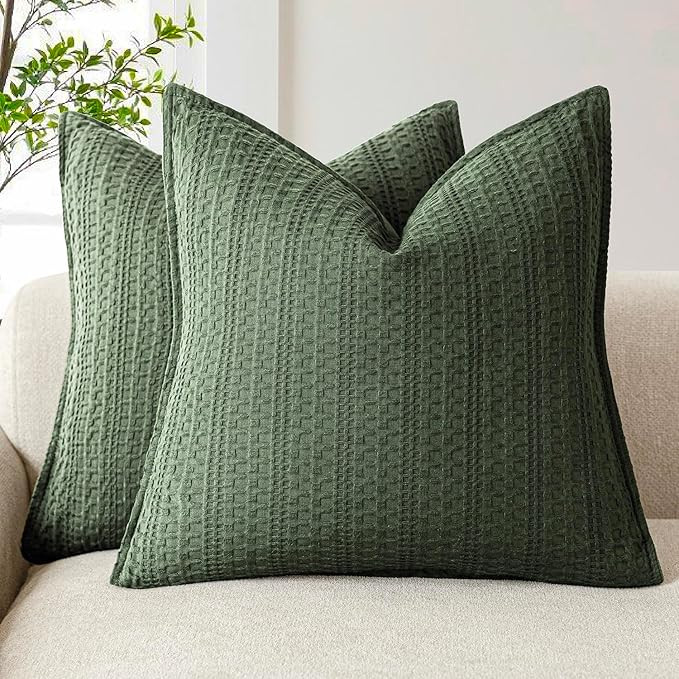 Foindtower Set of 2 Decorative Cotton Waffle Weave Throw Pillow Covers Euro Shams Cushion Covers ... | Amazon (US)
