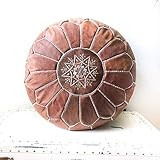 Tan Moroccan Leather Round Pouf | Amazon (US)