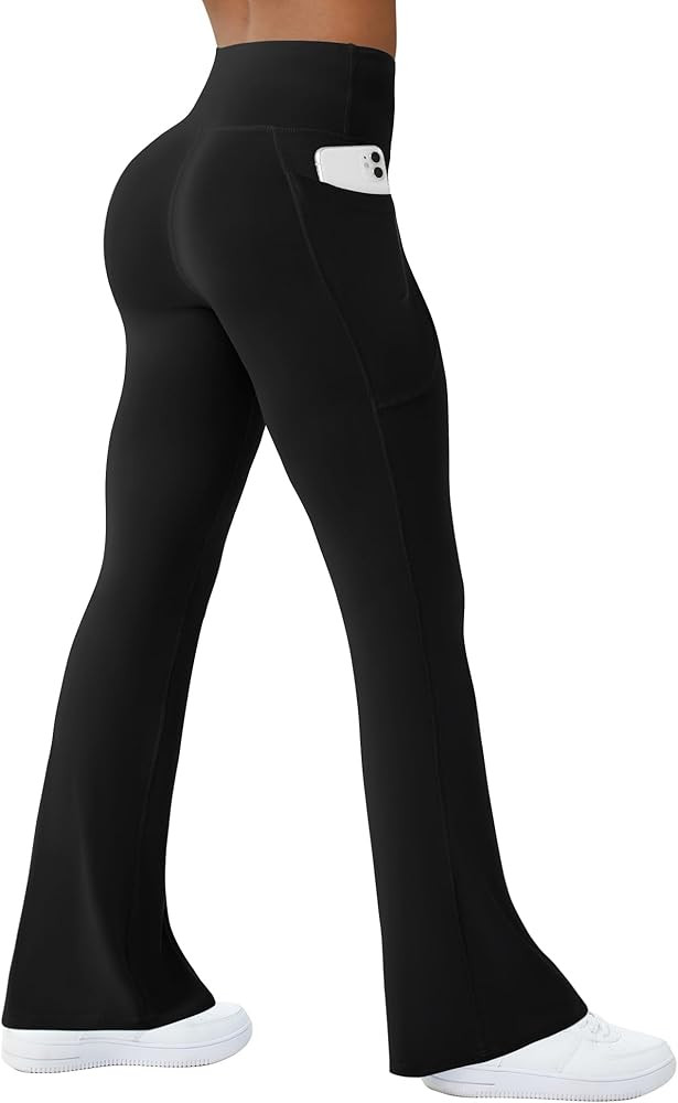 Womens Yoga Pants with Pockets High Waisted Flare Leggings Bell Bottom Yoga Dress Pants Seamless ... | Amazon (US)