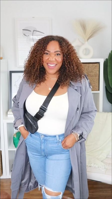 A good trench coat 🧥 is always a good idea! I got this one in a large. Bodysuit in an large and jeans in a 32. 

#LTKFind #LTKcurves #LTKunder100