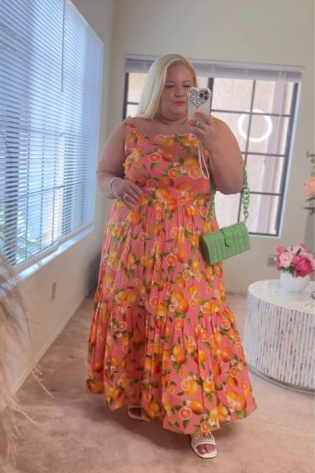Love this dress with beautiful oranges and pinks and yellows and orange and the fruit five is totally a vibe and perfect for summer and it’s a great summer dress but I definitely sized up and I didn’t need to. I’m currently wearing a size 22 and returned it because I definitely need a size 20.


#LTKstyletip #LTKcurves #LTKSeasonal