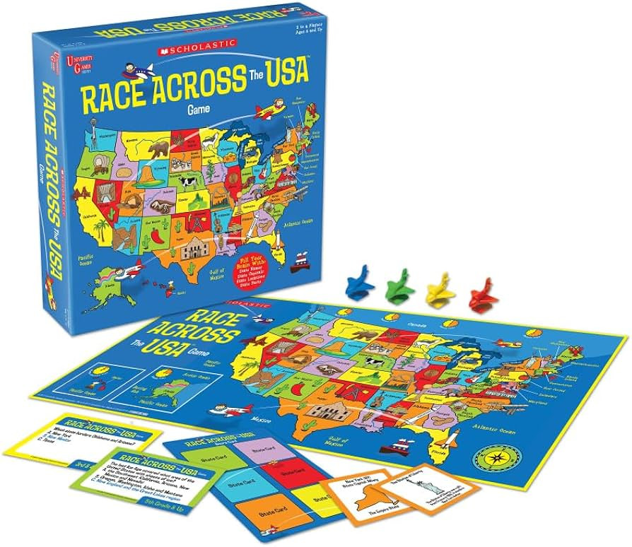 University Games, Scholastic Race Across the USA Board Game , Geography Learning Game for Kids an... | Amazon (US)