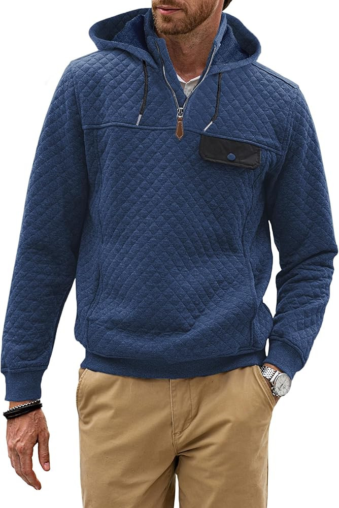 JMIERR Men's Quilted Hoodies Casual Long Sleeve Quarter-Zip Pullover Sweatshirt with Pockets | Amazon (US)