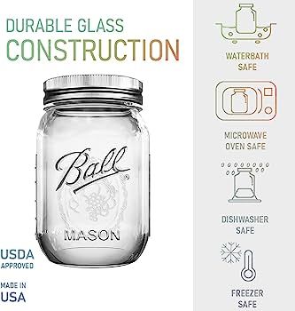 BHL JARS Regular Mouth Mason Jars 16 oz Bundle with Non Slip Jar Opener brand Set of 6-16 Ounce S... | Amazon (US)