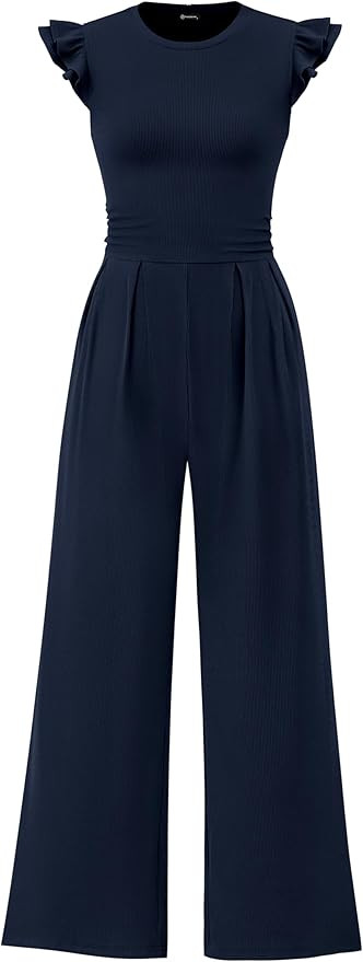 PRETTYGARDEN Summer Jumpsuits for Women Dressy 2025 Casual Ruffle Cap Sleeves Romper Crew Neck Ri... | Amazon (US)