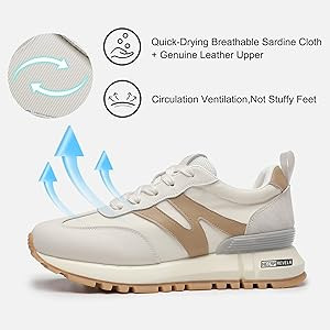 Sneakers for Women Genuine Leather Suede Patchwork Casual Lace Up Non-Slip Walking Shoes Comforta... | Amazon (US)
