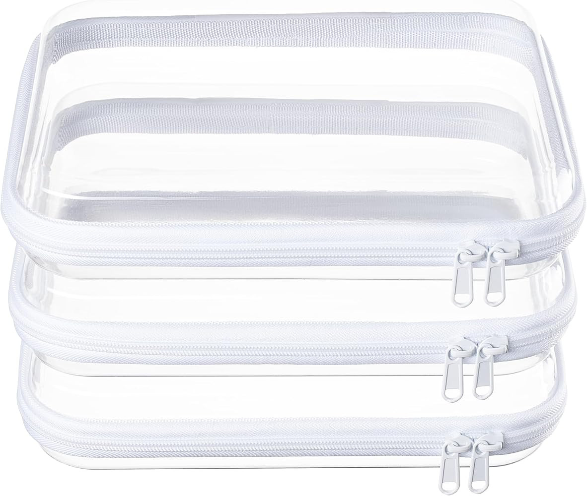 3-Pack Medium Clear Hard Shell Zipper Pouches, Clear Zipper Bags, Hard Case Pouches for Purse & D... | Amazon (US)