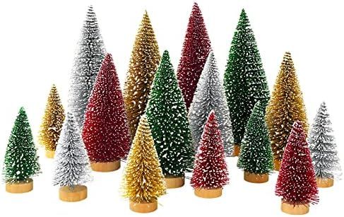 Whaline 16Pcs Artificial Mini Christmas Tree Snow Frosted Trees Red Green Gold Silver Bottle Brus... | Amazon (US)