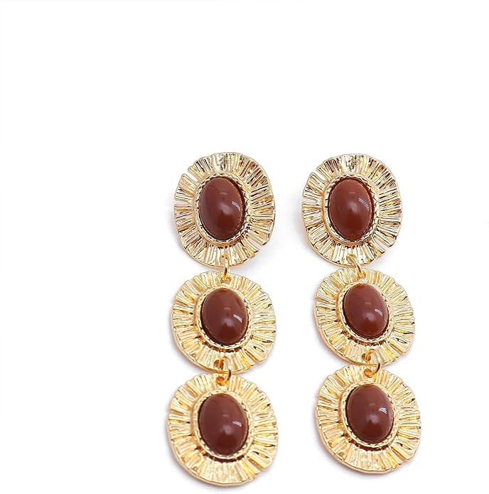 Chunky Gold Statement Earrings,Large Oval Dangle Earrings for Women,Vintage Oval Mixed Metal Earr... | Amazon (US)