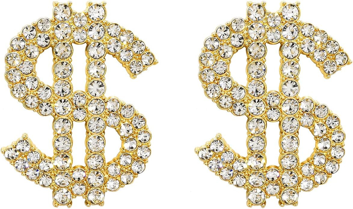 Rhinestone Dollar Money Currency Stud Earrings.Charm Crystal Dollar Sign Cash Earrings.Ins Rich S... | Amazon (US)