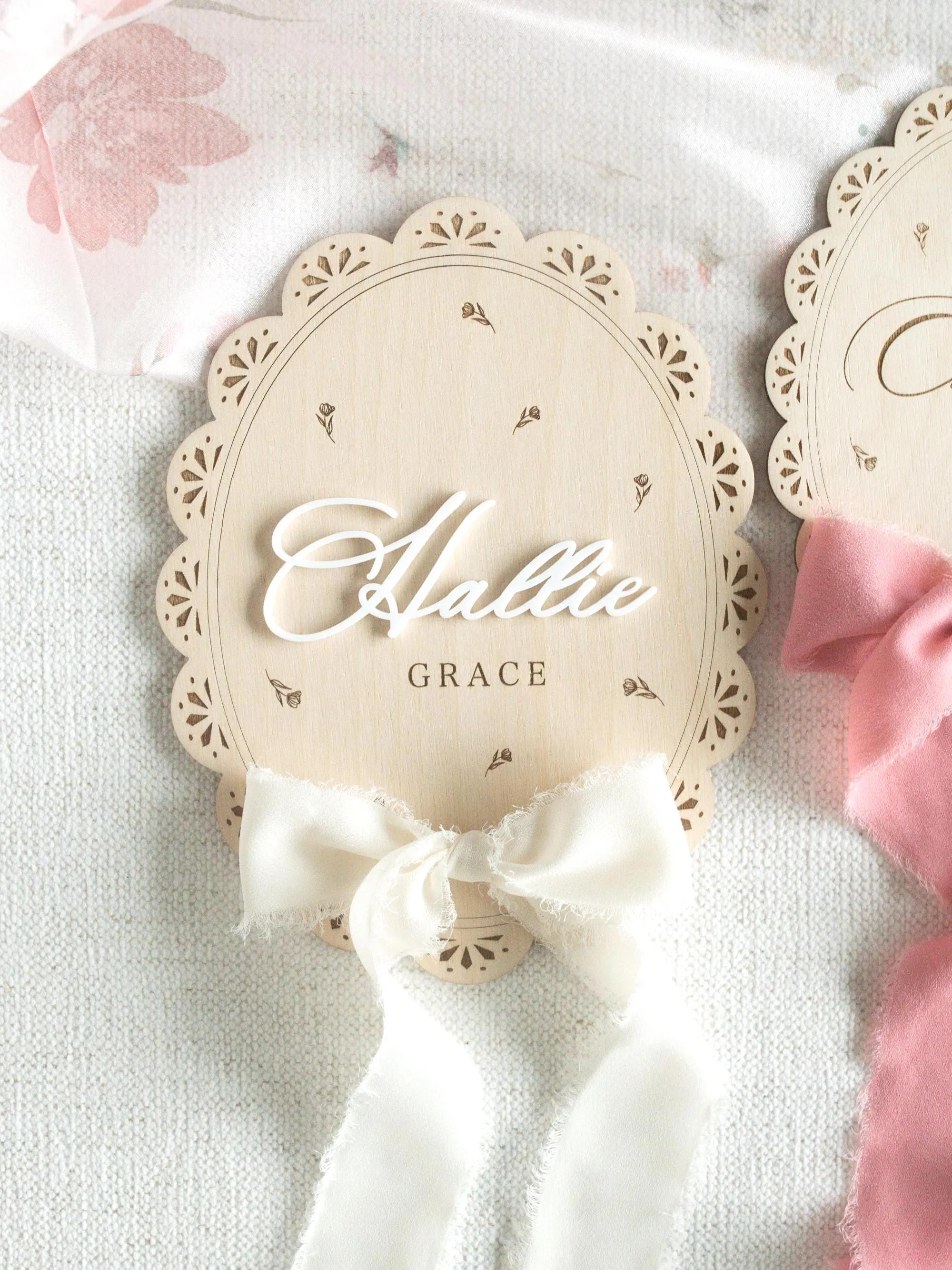 Newborn Name Announcement Sign: Engraved Wood Baby Plaque with Ribbon Bow | Etsy (Global)