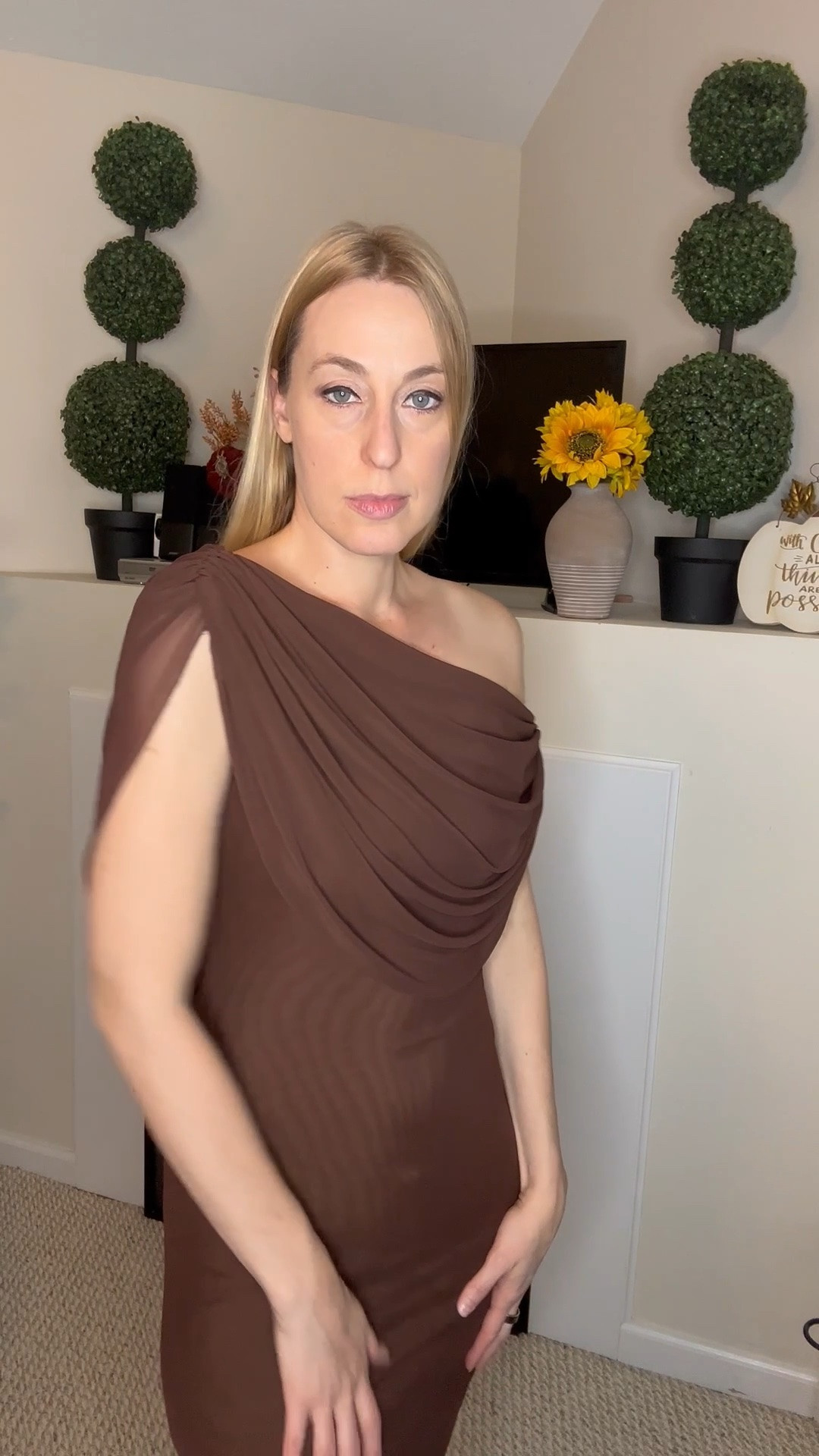 Fall wedding guest dress 
🖤 the color is perfect for fall
🖤 a very elegant and comfortable dress
🖤fits true to size, wearing size small and I am 5’10”
🖤 Amazon fashion find under 50

#LTKTall #LTKWedding
