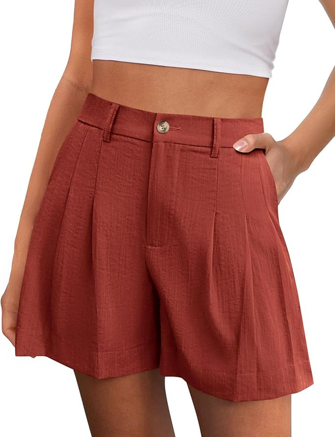 PRETTYGARDEN Womens Shorts Casual 2026 Summer Elastic High Waist Zipper Button Tailored Shorts Pl... | Amazon (US)