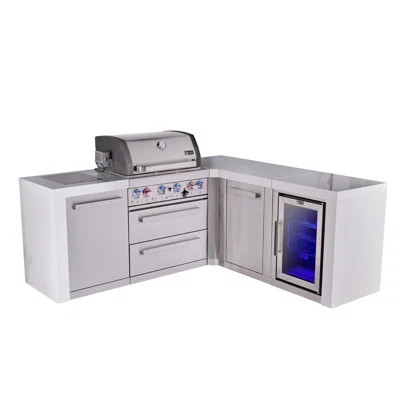 Mont Alpi 4-burner 82"x75" L-shaped 400 Deluxe Stainless Steel Island Modular Outdoor Kitchen Island Bbq Gas Grill + Side Burner + Refrigerator + Stor | Wayfair North America