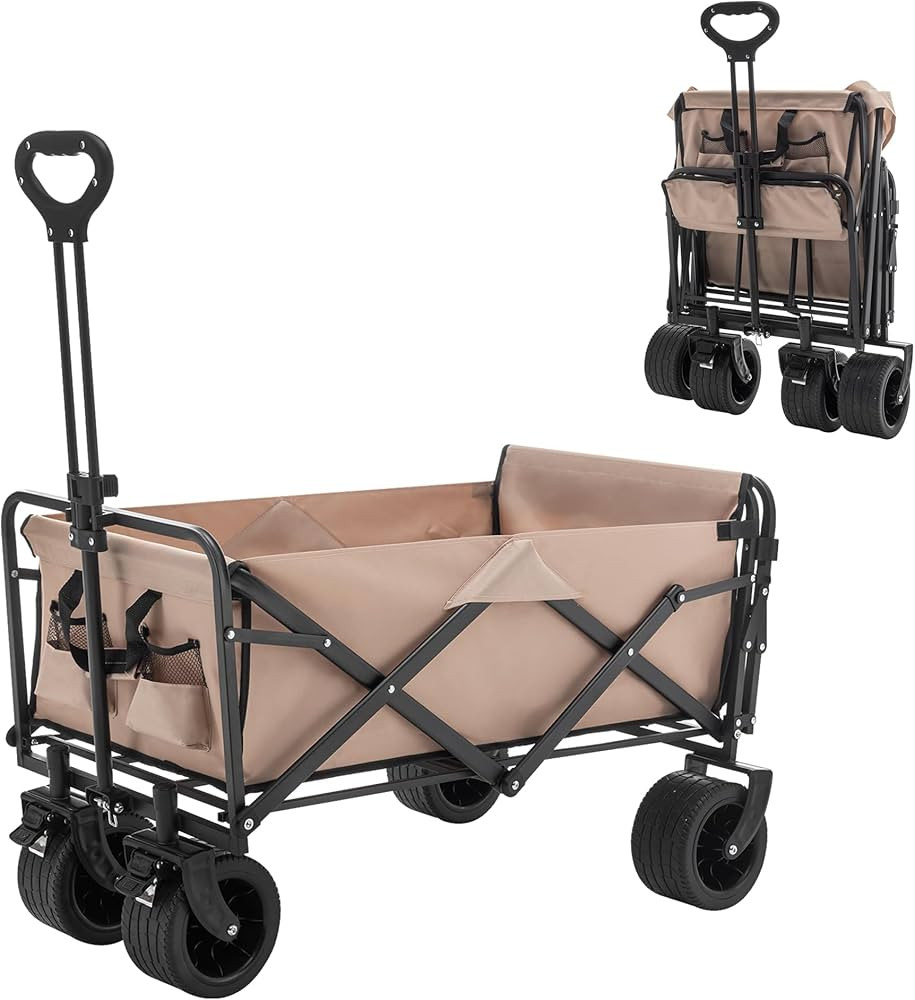 Aklaus Collapsible Wagon Cart, 330lbs Capacity Folding Beach Wagon with Big Wheels, Heavy Duty Ut... | Amazon (US)