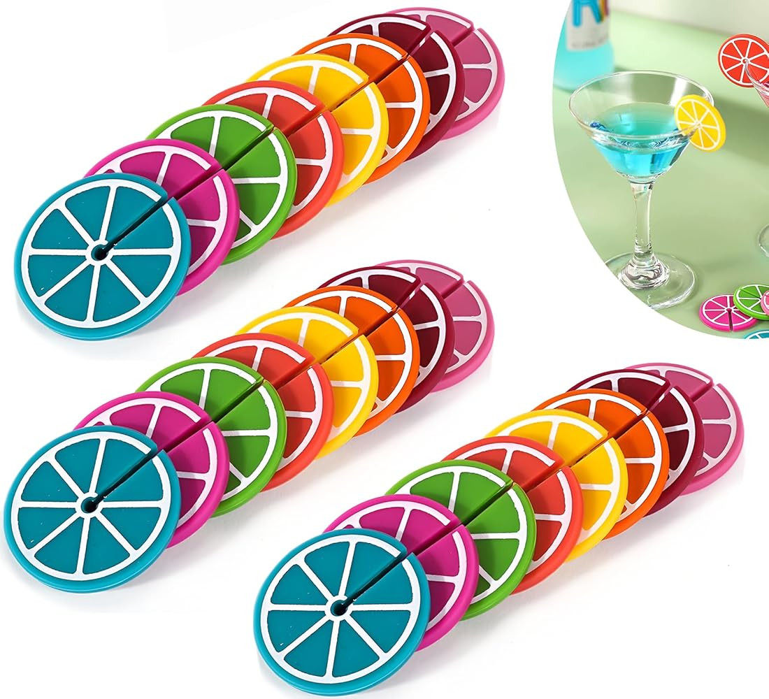 24 Pcs Silicone Wine Glass Charms, Reusable Drink Markers for Glass or Cups, Drink Identifiers Ta... | Amazon (US)