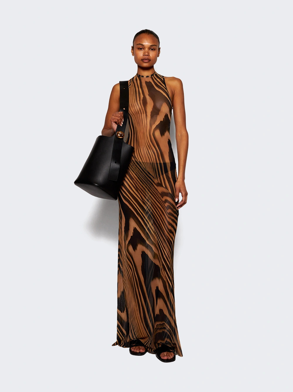 Zebra Printed Sheer Mesh Dress Beige And Black | The Webster