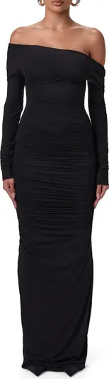 Ruched Off the Shoulder Long Sleeve Maxi Dress | Nordstrom