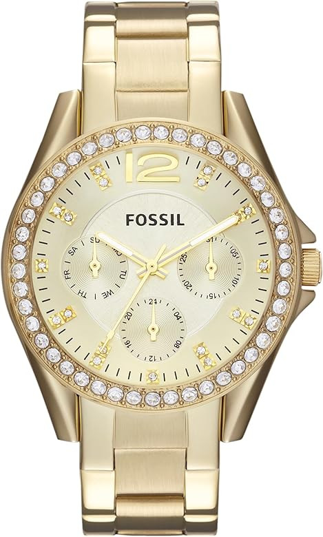 Fossil Riley Women's Watch with Crystal Accents and Stainless Steel Bracelet Band | Amazon (US)