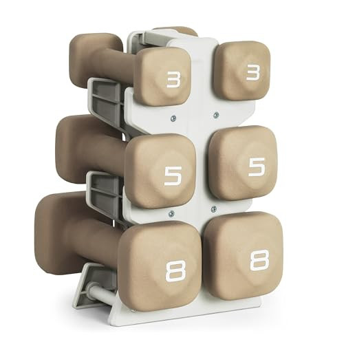 Tone Fitness 32 LB Neoprene Dumbbell Set with Storage Rack – Non-Slip, Anti-Roll Hand Weights for Home Gym Workouts - Beige | Amazon (US)