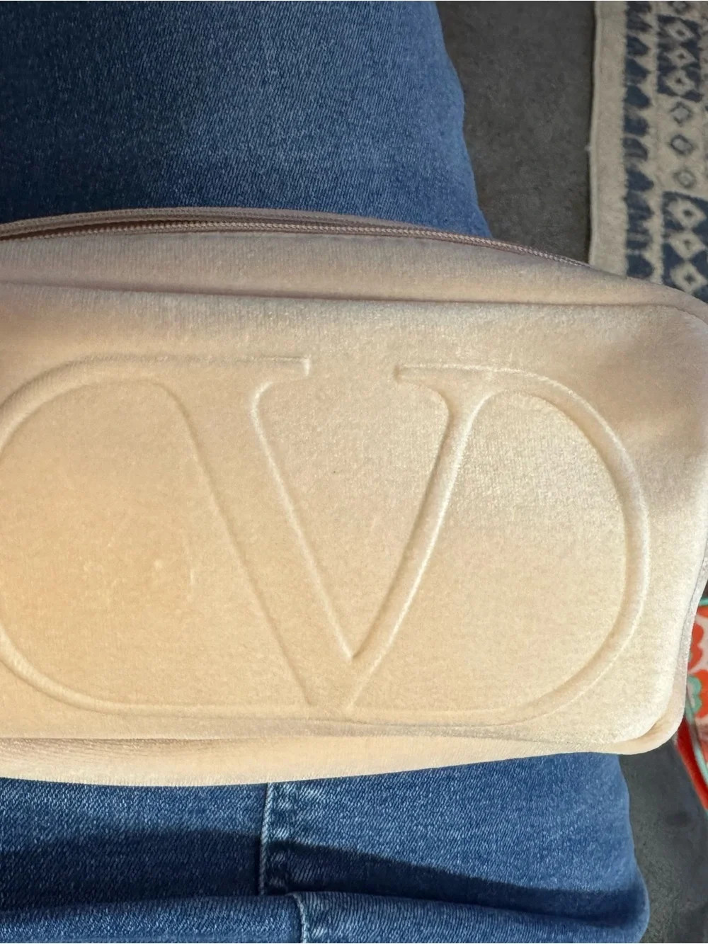 Valentino Beige Velvet V-Embossed Wristlet Clutch | Poshmark