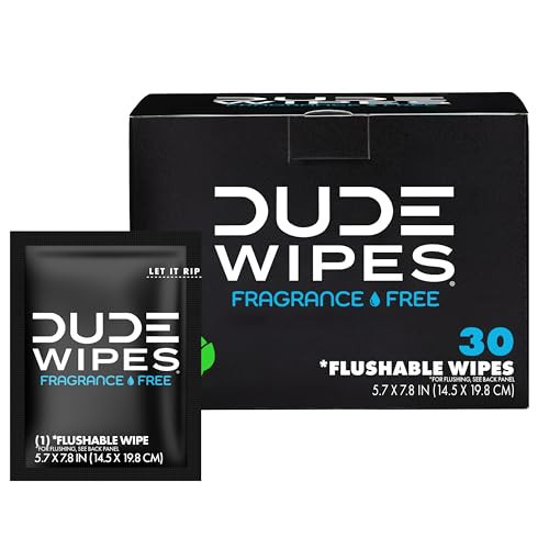 DUDE Wipes On-The-Go Unscented Travel Wipes - 30 Count (Individually Wrapped) - Extra-Large Adult Flushable Wipes for Sensitive Skin - Infused with Vitamin E and Aloe - Septic and Sewer Safe | Amazon (US)