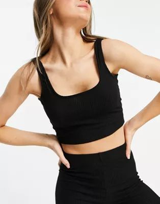 ASOS DESIGN mix & match lounge super soft rib crop top in black | ASOS (Global)