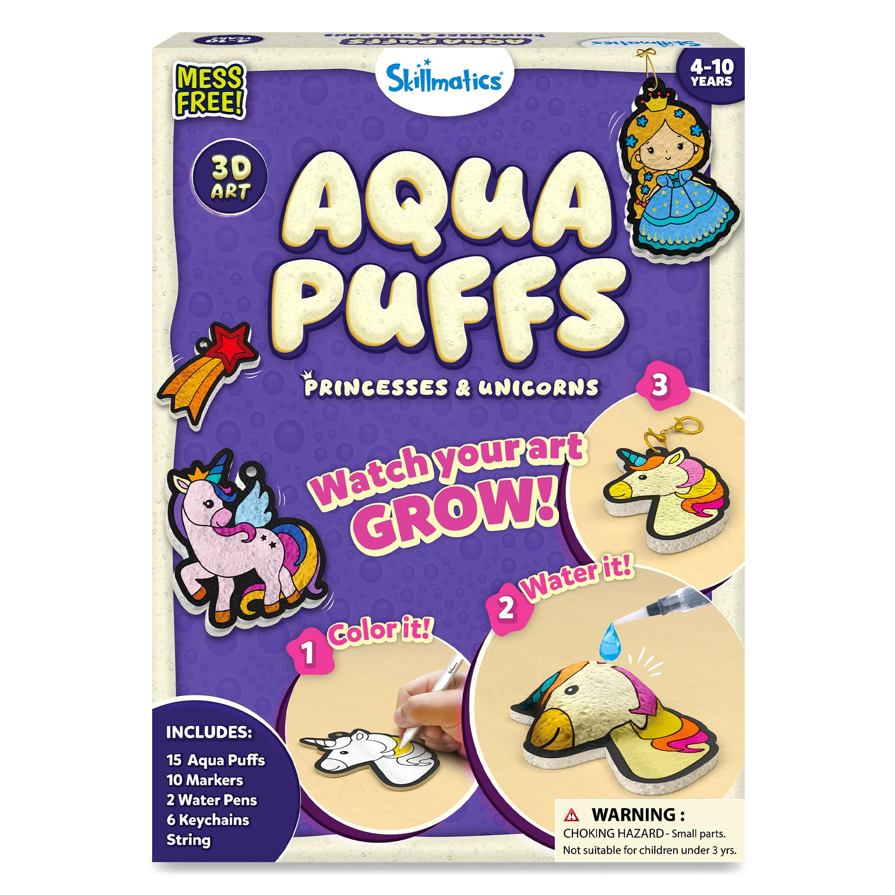 Skillmatics 3D Art Kit - Aqua Puffs Princesses & Unicorns, Mess-Free Paint by Number Craft for Ki... | Amazon (US)