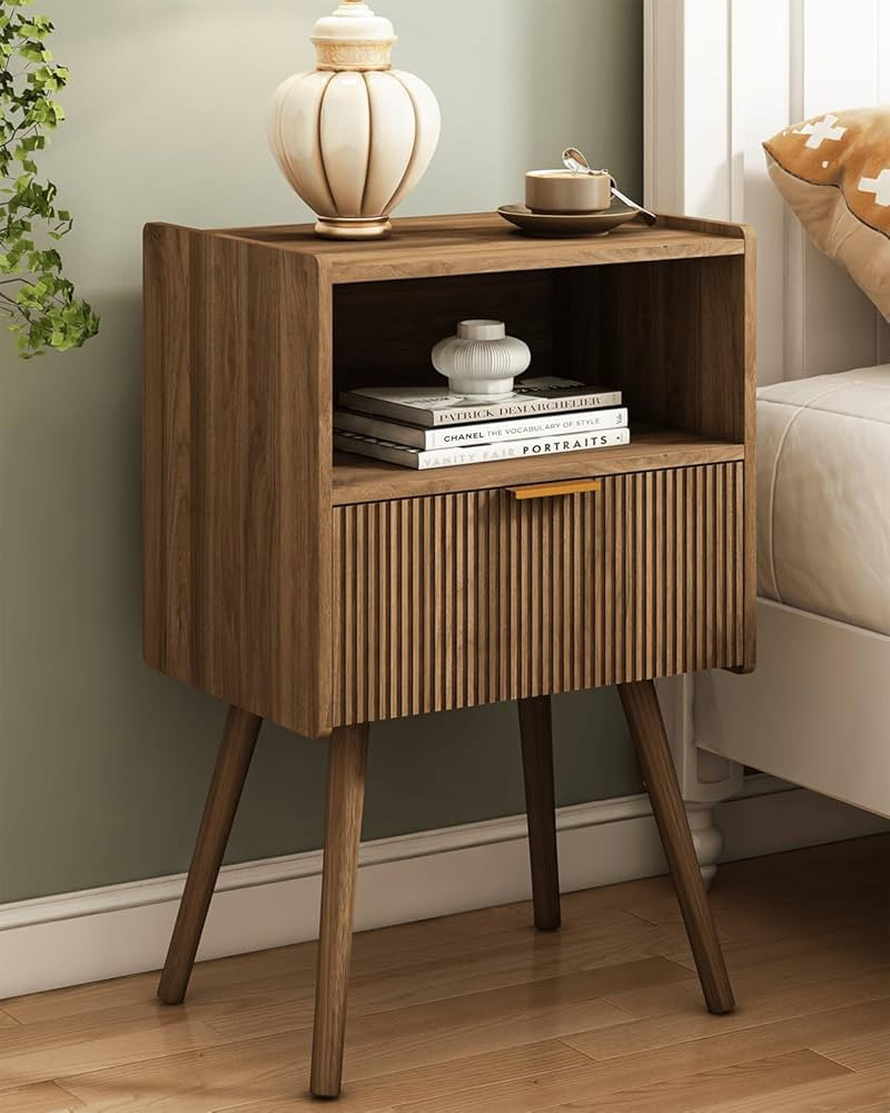 Nightstand,Modern Bedside Table with Storage Drawer and Open Wood Shelf, for Living Room, Bedroom... | Amazon (US)